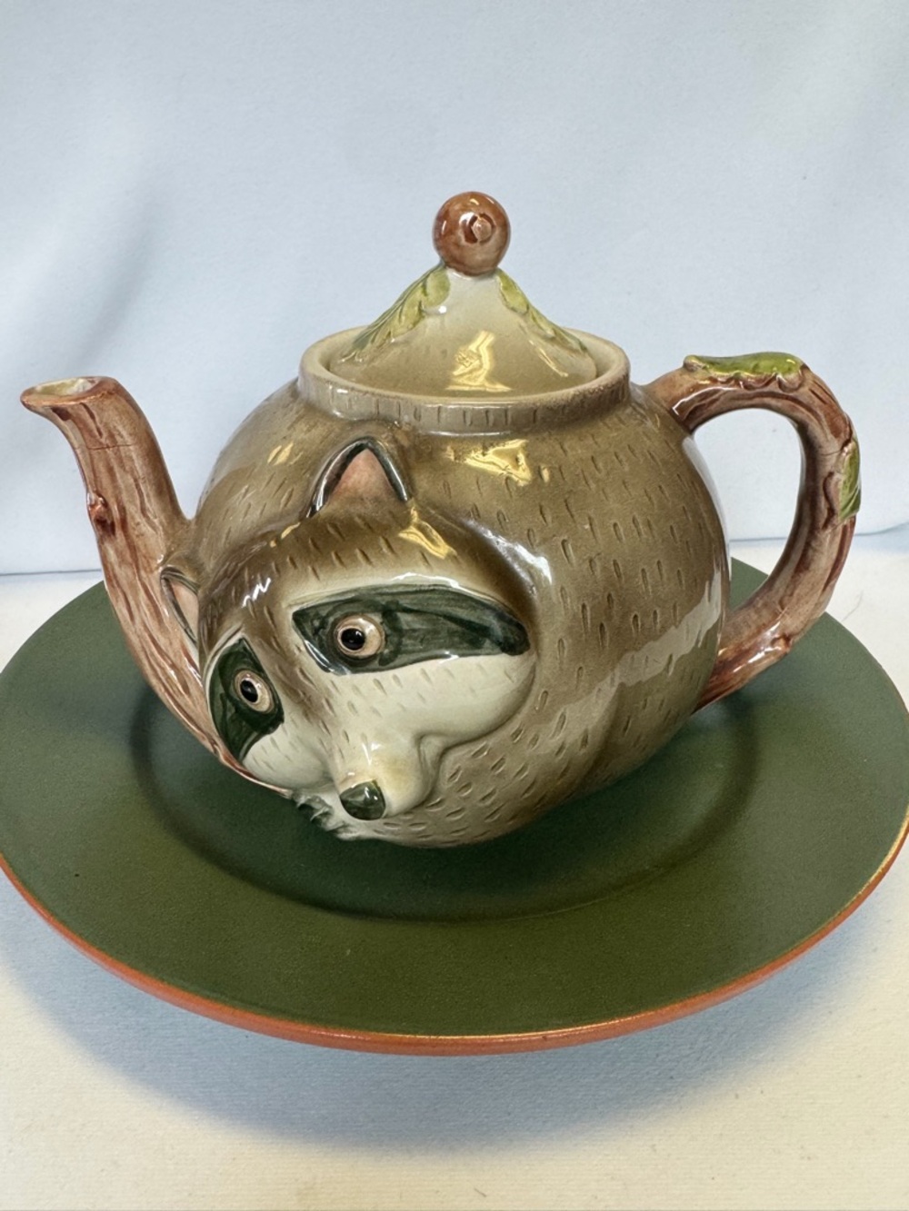 Vintage 1980 Fitz And Floyd FF Raccoon Tea Set Teapot & 2- 8oz Mugs Made Japan